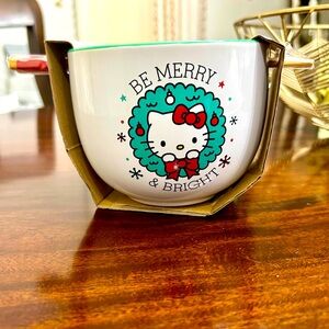 NEW LIMITED EDITION Hello Kitty Holiday Ceramic Ramen Bowel with chopsticks 20oz